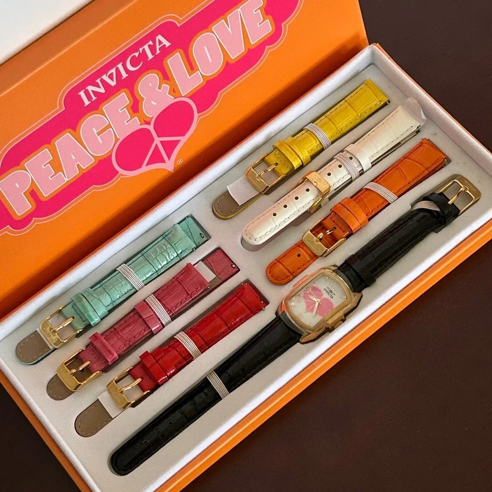 Invicta Baby Lupah Peace & Love Women Watch Set 7 Interchangeable Straps NEW 70s